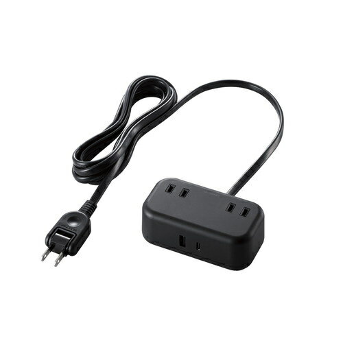 【送料無料】ELECOM T-U04-2220BK USBタップ/ USB Type-C×1(最大20W)/ USB-A×1(最大12W)/ 最大出力20W/ AC差込口×2/ 2.0m/ ブラック【在庫目安:お取り寄せ】