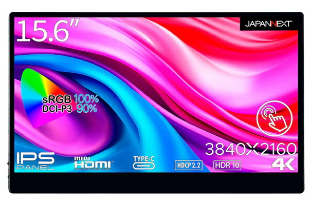 【送料無料】JAPANNEXT JN-MD-IPS1563UHDR-T タッチパネル対応液晶ディスプレイ 15.6型/ 3840×2160/ miniHDMI×1、USB Type-C×2/ ブラック/ スピーカー：有/ 2年保証【在庫目安:僅少】