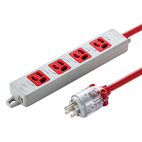 【送料無料】サンワサプライ TAP-HPM4-5R 医用接地プラグ付き電源タップ（3P・4個口・レッド・5m）【在庫目安:お取り寄せ】