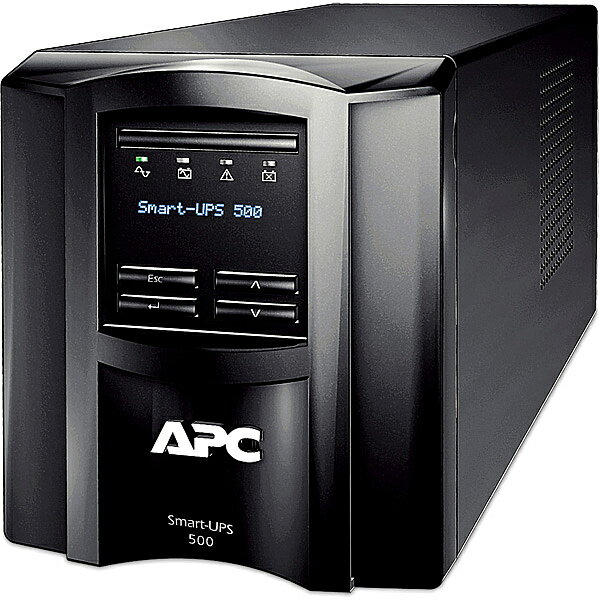 APC Smart-UPS 500 LCD 100V 7年保証APC Smart-UPSシリーズ。ラインインタラクティブUPS。LCDディスプレイ、高効率グリーンモード、AVR機能（自動電圧調整機能）、長寿命バッテリを搭載、製品延長保証7年付きモデルです。本サービスには1回の交換用予防交換バッテリーが含まれております。保証登録後、ご購入日より4年〜5年目に、バッテリー交換のお知らせに関する電子メールを送付します。お客様と調整の上、交換バッテリーを送付します。お客様ご自身で交換をお願いします。詳細スペック運転方式ラインインタラクティブ筐体タワー型定格入力電圧100定格入力周波数50-60Hz（自動検出）入力相数単相入力コンセント形状NEMA5-15P定格出力電圧100定格出力周波数50/60Hz出力相数単相出力コンセント形状NEMA5-15R出力コンセント数(バックアップ)6消費電力(通常/最大)70/16最大出力容量(W)360W最大出力容量(VA)500VAバックアップ時間(フル負荷時)8分バッテリ動作時出力電圧100Vバッテリ動作時出力周波数50/60Hzバッテリ動作時出力波形正弦波バッテリへの切り替え時間5〜10ms(通常)バッテリタイプ小形シール鉛蓄電池(長寿命)バッテリ個数1個充電時間約4時間電源管理ソフト(添付ソフト)なし(別売)サージ機能有安全規格UL1778本体サイズ(H×W×D)167×140×359本体重量12600電気用品安全法(本体)非対象電気用品安全法(付属品等)非対象電気用品安全法(備考)非対象