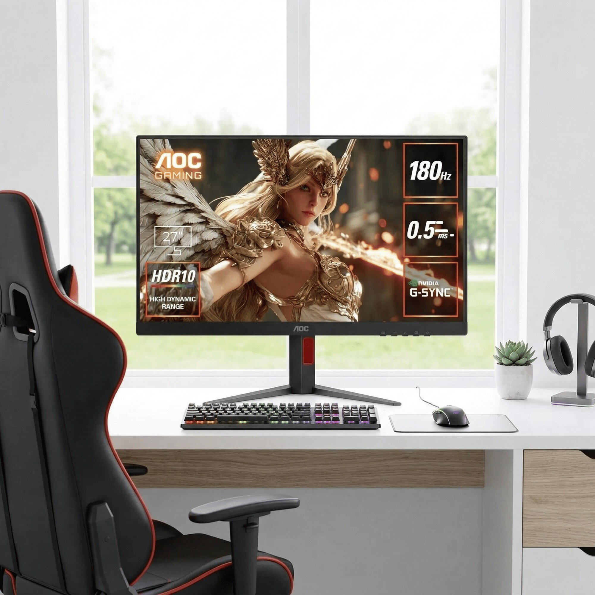 AOC エーオーシー ゲーミングモニター 27G4/11 27インチ フルHD IPS 180Hz 1ms 0.5ms HDMI DisplayPort HDR10 チルト スイベル ピボット 高さ調整 ゲーミングディスプレイ 27型 1080p ノングレア 非光沢 液晶 PCモニター