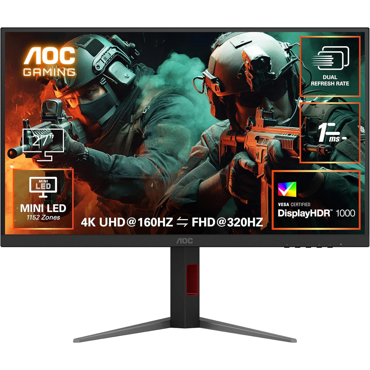 AOC ������������ �����ߥ󥰥�˥��� U27G4XM/11 27����� 4K UHD 3840��2160 MiniLED 1152������ HDR1000 FastIPS 320Hz 160Hz 144Hz 1ms HDMI2.1 DisplayPort ����� �����٥� �ԥܥå� �⤵Ĵ�� �����ߥ󥰥ǥ����ץ쥤 27�� �Υ󥰥쥢 ����� �֥�å�