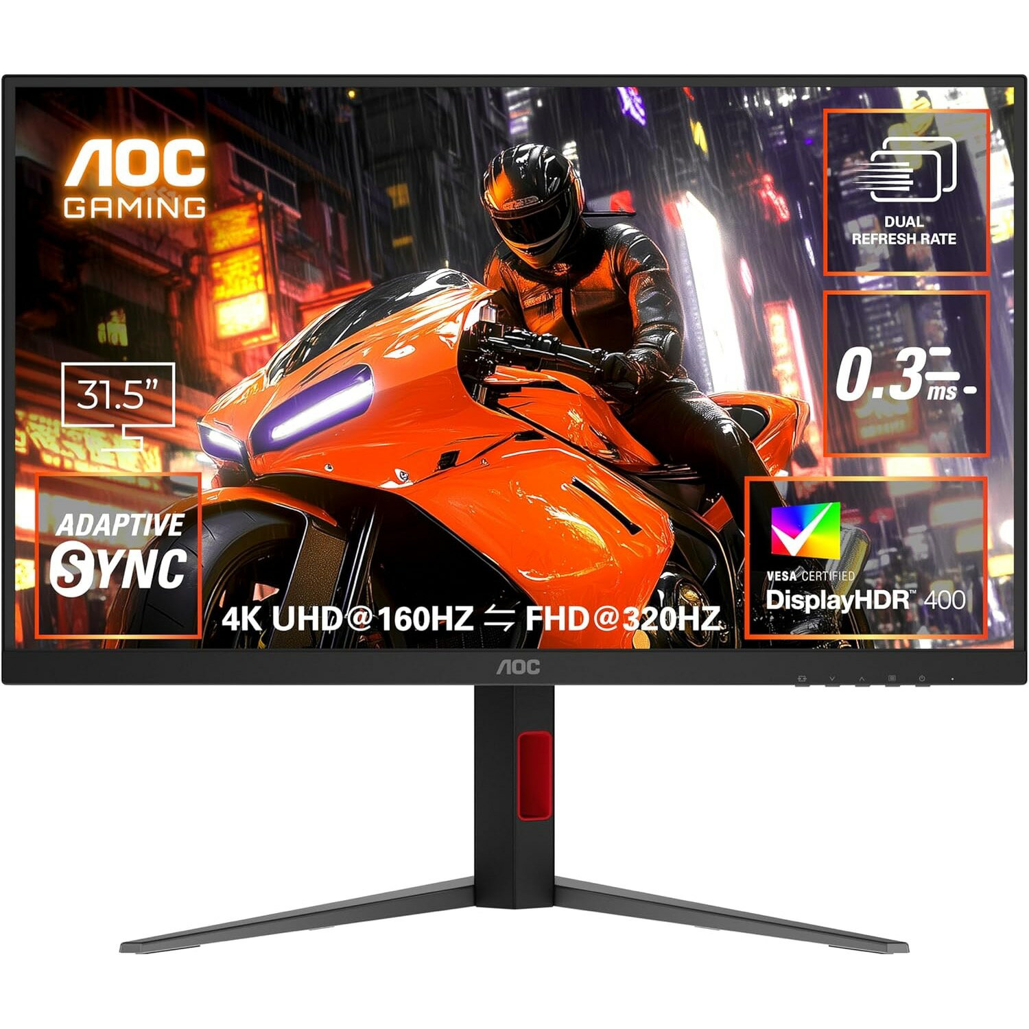 AOC エーオーシー ゲーミングモニター U32G4/11 31.5インチ 4K UHD 3840×2160 FastIPS 320Hz 160Hz 144Hz 1ms 0.3ms HDMI2.1 DisplayPort DisplayHDR400 チルト スイベル ピボット 高さ調整 ゲーミングディスプレイ 31.5型 ノングレア 非光沢 ブラック