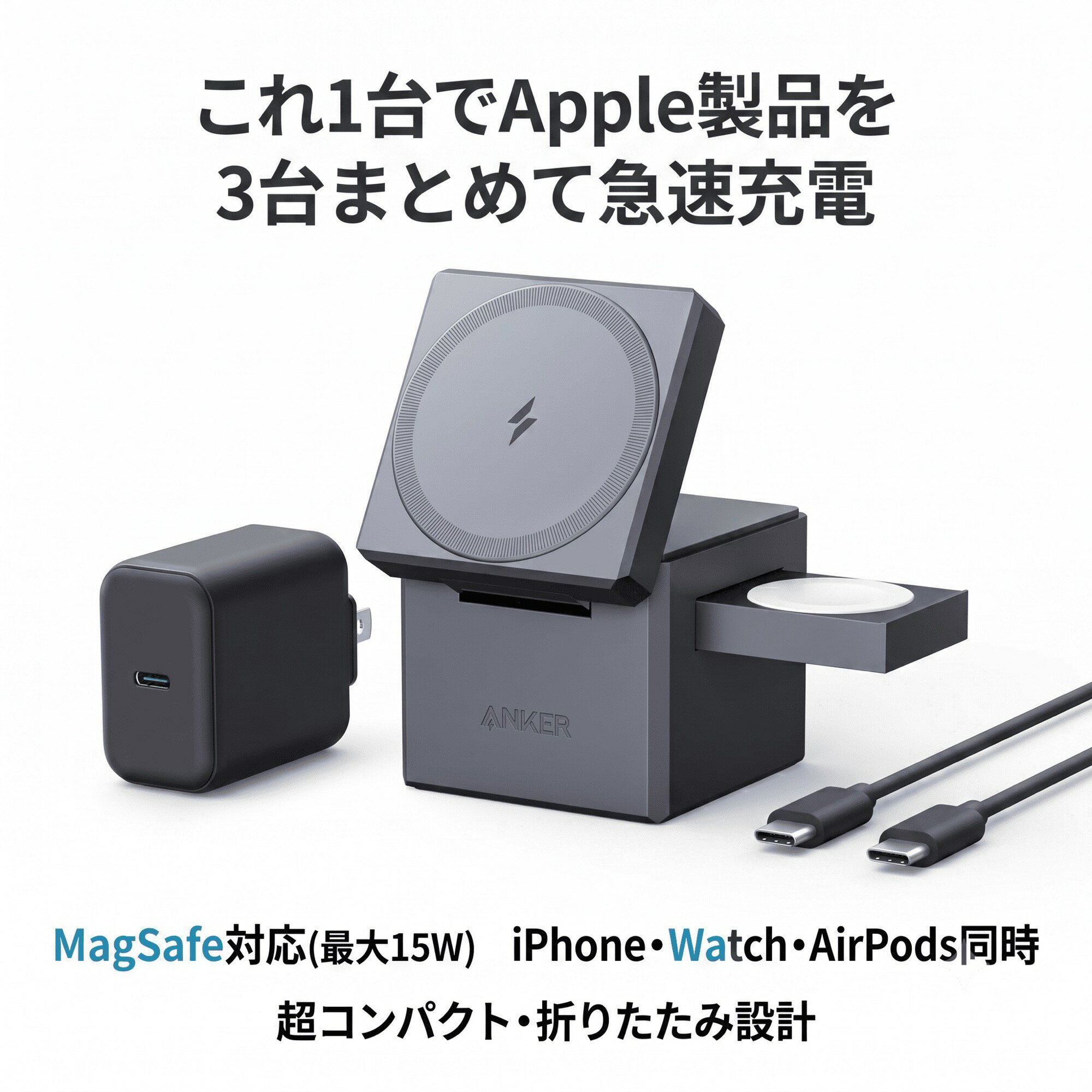 楽天市場】ワイヤレス充電器 anker 3 in 1（TV・オーディオ・カメラ