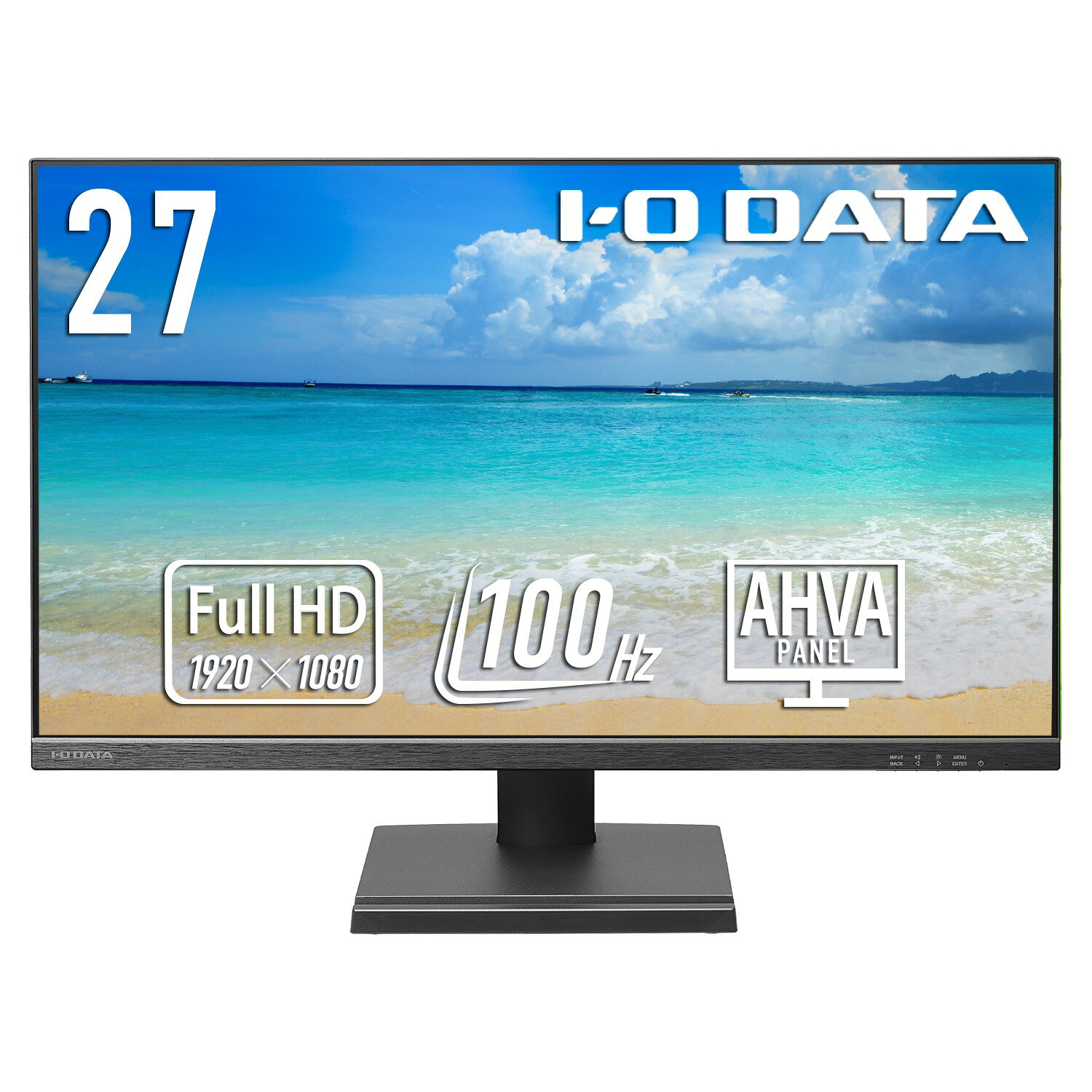 ワイド液晶ディスプレイ 27型/1920×1080/HDMI、DisplayPort/ブラック/スピーカー：あり/100Hz対応で視認性アップ！ 輝度：300cd/m2/応答速度：4ms/最大消費電力：27W/■100Hz対応の27型のワイド液晶ディスプレイです。100Hzに対応しているので残像感が抑制され、視認性が向上します。「DisplayPort」「HDMI」の入力端子を搭載し、ケーブルも標準添付しているので、さまざまな機器と接続して使用できます。3辺フレームレスパネルを採用。■一般的な60Hzのディスプレイより、約1.6倍高速に映像が書き換わります。画面のスクロールもスムーズになるため、残像感が軽減され、視認性が向上します。また、激しい動きの映像でもなめらかに楽しめます。※100Hzの出力に対応した機器が必要です。■パソコンとの接続に便利なDisplayPortとAV機器などの接続に便利なHDMI端子を搭載しています。さまざまな機器と接続してお使いいただけます。さらに、DisplayPortケーブル、HDMIケーブルを標準添付しており、ご購入後すぐにお使いいただけます。■パネルとフレーム(枠)による段差がないフラットなフレームレスパネルを採用しました。極細フレームですっきりした印象を与え、マルチディスプレイにもオススメです。 詳細スペック サイズ27型 パネル方式AHVA(IPS相当) 表示色1677万色 ピッチ0.3114(H)×0.3114(V)mm 走査周波数(水平)30-110 走査周波数(垂直)59-100 解像度HDTV(1920×1080) 輝度300cd/m2 コントラスト比1300：1 視野角上下:178°左右:178° 入力信号HDMI、DisplayPort 入力端子HDMI、DisplayPort ケーブル(PSE適合品)、HDMIケーブル、DisplayPortケーブル、必ずお読みください、台座、台座ネック、ケーブルフック スピーカーあり2W+2W(ステレオ) 適合規格VCCIClassB、RoHS指令準拠(10物質)、J-Mossグリーンマーク、電気用品安全法(本体)、PCリサイクルマーク、国際エネルギースタープログラム、グリーン購入法 プラグ アンド プレイVESADDC2B 本体サイズ(H×W×D)(本体のみ):約444(H)611(W)197(D)mm※突起部除く 本体重量3900g 電源電源内蔵 最大消費電力(備考)27W（最大） 本体カラーブラック PCグリーンラベル不適合 国際エネルギースター登録 VCCI対応VCCIClassB TCO未対応 PCリサイクル○ 最大消費電力27W 標準消費電力通常使用時(オンモード):13.1W 電源OFF時消費電力待機時:0.3W その他節電関連年間消費電力量:40.9kWh モニタ形状平面 表面処理ノングレア リフレッシュレート100Hz 応答速度(G to G)4ms 上下角度調整(チルト)機能あり　上：22°　下：4° 電気用品安全法(本体)適合 電気用品安全法(付属品等)非対象