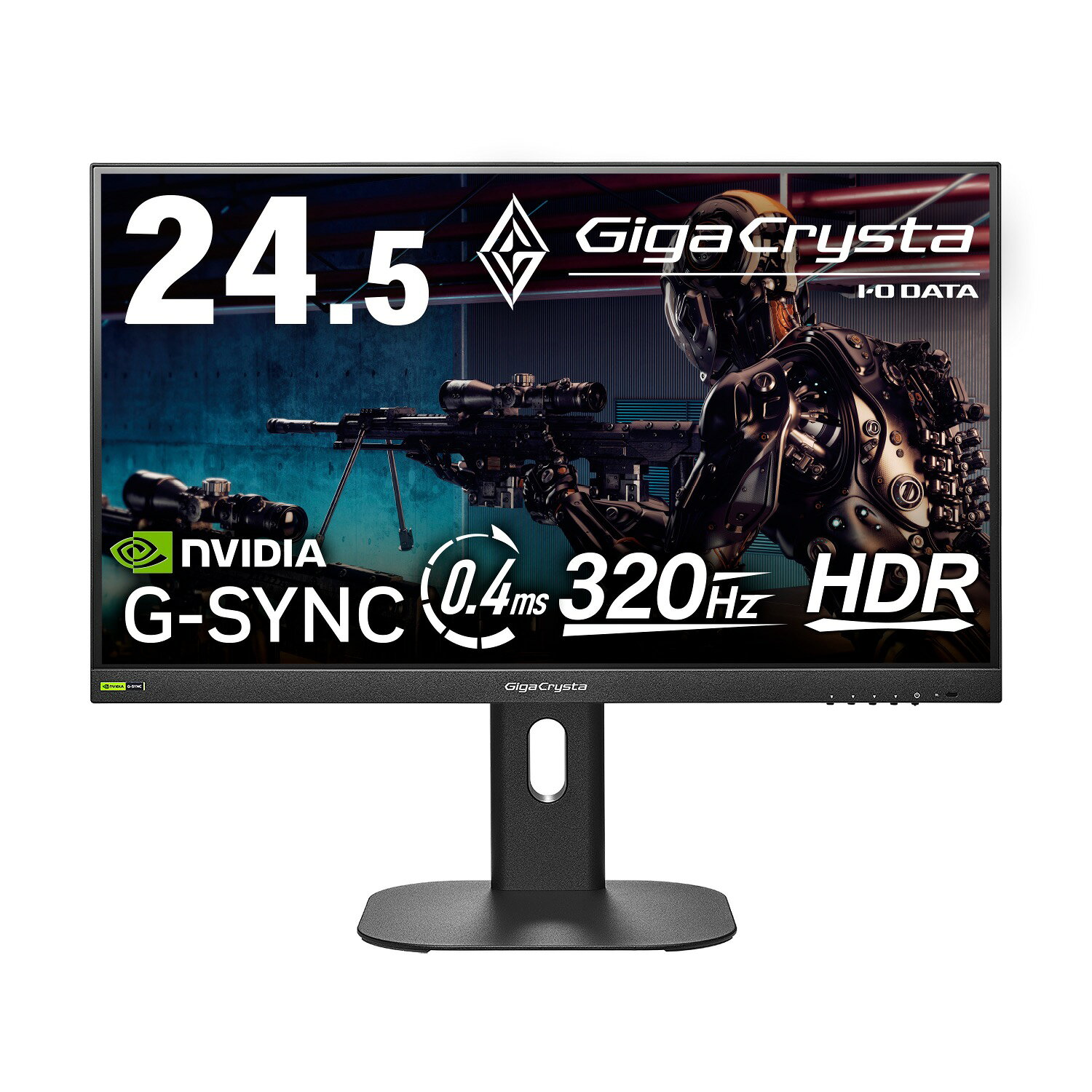 ゲーミング液晶ディスプレイ 24.5型/1920×1080/HDMI(HDCP 2.3)×2、DisplayPort(HDCP 2.2)×1/ブラック/スピーカー：あり/「無輝点保証」/320Hz対応 輝度：300cd/m2/応答速度：0.4ms/最大消費電力：50W/■広視野角のAHVAパネルを採用した24.5型ゲーミングモニターで、最大320Hzの高リフレッシュレートに対応。応答速度0.4ms［GTG］、内部遅延約0.05フレーム(約0.15ミリ秒)という超低遅延設計により、FPSゲームにおいて圧倒的なパフォーマンスを発揮します。■DisplayPort接続で最大320Hzの超高速リフレッシュレートに対応。1秒間に最大320回映像を書き換えができるため、一般的な60Hzモニターの約5.3倍、240Hzモニターの約1.3倍の滑らかさを実現。FPSゲームでは、正確なエイムやリコイルコントロールをサポートします。■一般的に、液晶パネルのある色から別の色へ変化する際に、色変化にわずかに時間がかかり、それが映像描写の遅延となりブレにつながります。Clear AIM機能は、リフレッシュレートに応じてバックライトを点灯/消灯させ、動きの激しい映像の「ブレ(モーションブラー)」を低減。■ゲーム内FPS値が変動することによって発生する「ティアリング(映像のずれ)」、「スタッタリング(カクつき)」に対してモニターも合わせてリフレッシュレートを変動（可変）させることで「映像のずれ、カクつき」の発生を抑えます。 詳細スペック サイズ24.5型 パネル方式AHVA(IPS相当) 表示色1677万色(10億7374万色中)※10bit入力時 ピッチ0.2829(H)×0.2802(V)mm 走査周波数(水平)31.4-355.5 走査周波数(垂直)59.9-320 解像度HDTV(1920×1080) 輝度300cd/m2 コントラスト比1000:1 視野角上下:178°左右:178° 入力信号HDMI(HDCP2.3)、DisplayPort(HDCP2.2) 入力端子HDMI(HDCP2.3)、DisplayPort(HDCP2.2) ケーブル電源コード(PSE適合品)、DisplayPortケーブル USBUSB-A(メンテナンス用) スピーカーあり2W+2W(ステレオ) 適合規格VCCIClassB、RoHS指令準拠(10物質)、J-Mossグリーンマーク、電気用品安全法(本体)、PCリサイクルマーク プラグ アンド プレイVESADDC2B 本体サイズ(H×W×D)(本体のみ):約376(H)557(W)210(D)mm※突起部除く 本体重量5900g 電源AC100V50/60Hz(電源内蔵) 最大消費電力(備考)50W（最大） 本体カラーブラック PCグリーンラベル不適合 VCCI対応VCCIClassB TCO未対応 PCリサイクル○ 最大消費電力50W 標準消費電力通常使用時(オンモード):21.1W 電源OFF時消費電力待機時:0.4W その他節電関連年間消費電力量:66.7kWh モニタ形状平面 表面処理ノングレア リフレッシュレート320Hz 応答速度(G to G)0.4ms 上下角度調整(チルト)機能あり　上：20°　下：5° 左右角度調整(スイベル)機能あり　左：45°　右：45° 高さ調整あり　130mm 縦回転(ピボット)機能あり　左右：90° 電気用品安全法(本体)適合 電気用品安全法(付属品等)非対象