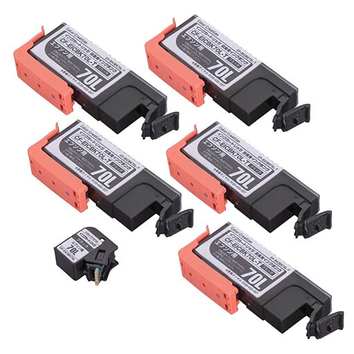 エプソンICBK70L互換インクカートリッジ+交換用インク4個【CF-EICBK70L+T4】=黒インクx5個 エプソンICBK70L互換インクカートリッジ+交換用インク4個【CF-EICBK70L+T4】=黒インクx5個