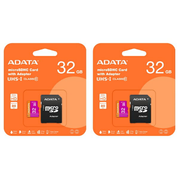 「2枚セット」 microSDカード 32GB Class10 A-DATA 永久保証 アダプタ付 AUSDH32GUICL10-RA1 microSDHCカード マイクロSD