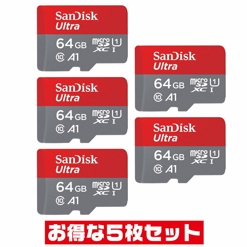 5祻åȡ microSD 64GB ǥ Ultra Class10 UHS-I A1 SDSQUAB-064G-GN6MN SanDisk microSD microSDXC ޥSD