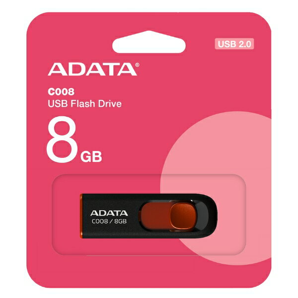 USBメモリ 8GB 5年保証 ADATA USB2.0 スライド式 AC008-8G-RKD USB 黒