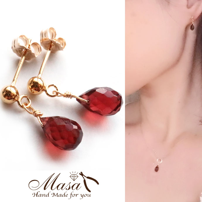 ガーネット ピアス 大粒 K14GF 14金張り（イヤリング） ポストピアス 天然石 1月 誕生石 レディース ゴールド プレゼント ギフト かわいい 喜ぶ 誕生日 イアリング 涙型 華奢 楽天)