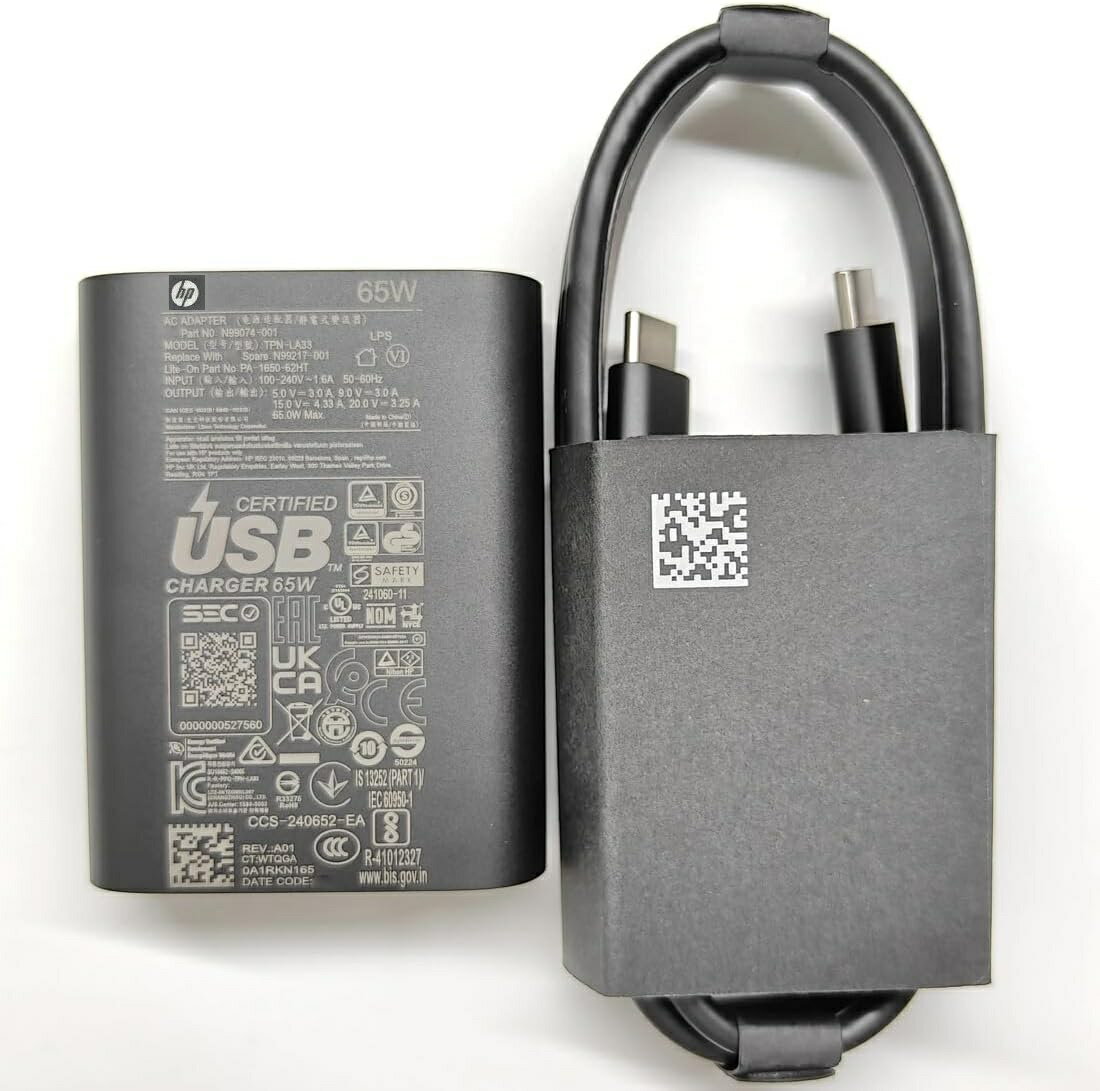 Rakuten - 純正新品 HP 65W USB-C TPN-LA33 GaNウルトラ スリム AC アダプター N99074-001 PA-1650-62HT 接続及び電源ケーブル付属