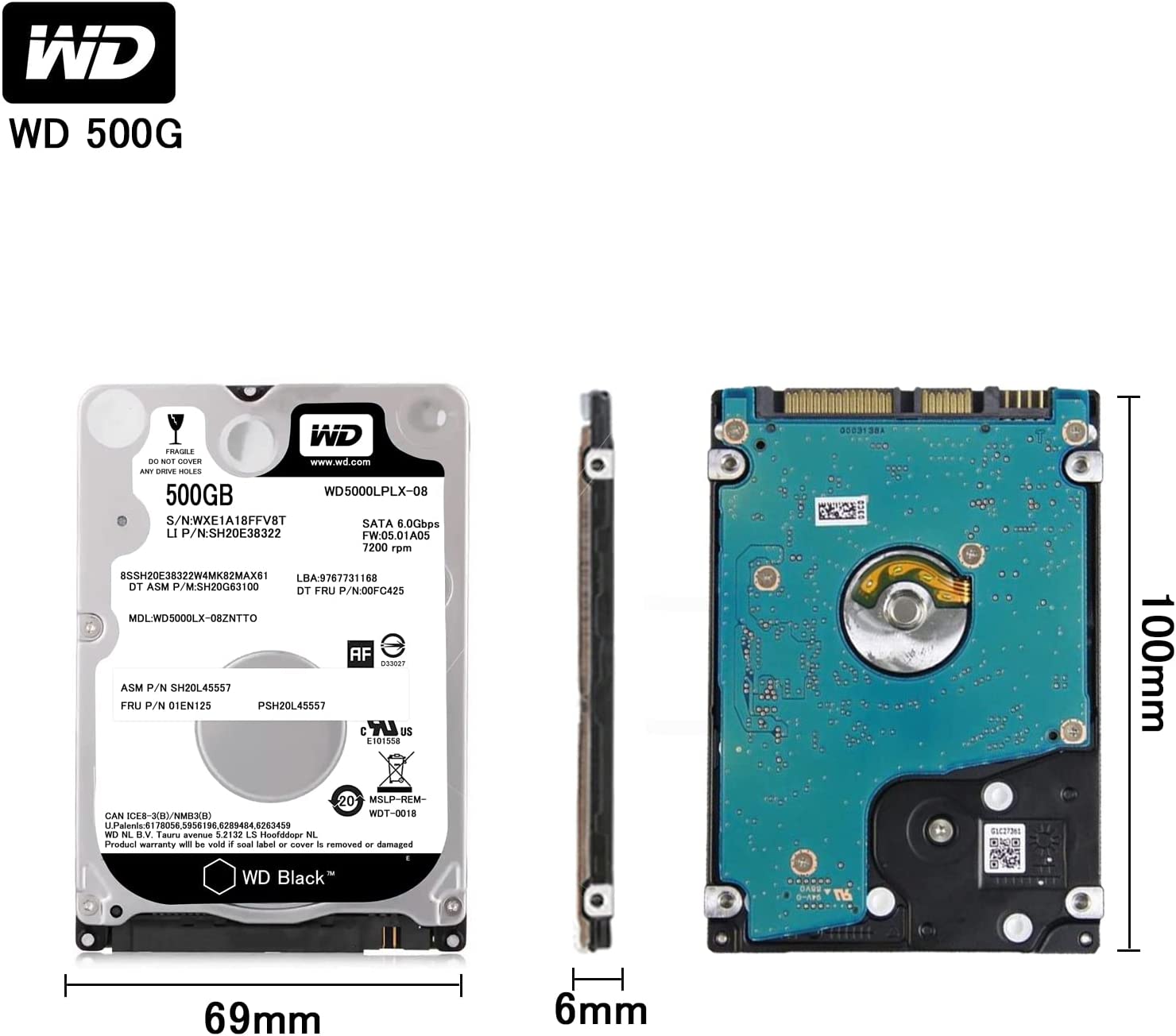 中古ハードディスク　中古HDD WD Black HDD500GB 2.5インチ 内蔵用 HDD WESTERN DIGITAL WD5000LPLX 7200 rpm データ保存 動作保証有　アウトレット 安い 中古ノートパソコン用 SATA HDD ハードディスク 【中古パソコンパーツ PCパーツ】