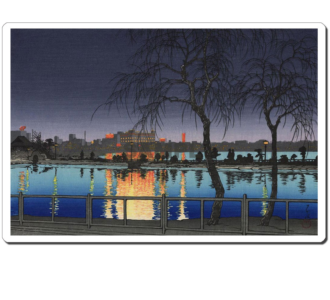 浮世絵マウスパッド　薄ぴた　U12020 川瀬巴水 - 夜の池畔（不忍池）