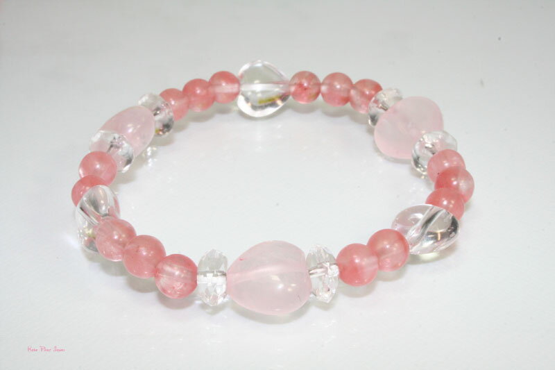 【ギフト最適品】チェリー＆ローズクォーツピンクブレスレット 恋愛成就のお守りに！《 kfjbr0025 》【クリスタル神戸】