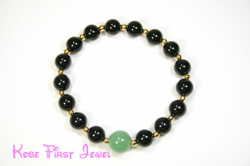 【ギフト最適品】アベンチュリンとオニキスのパワーストーンブレスレット 男性にオススメ！ブラック＆ゴールドのカッコよさに爽やかなグリーンをプラス 敬老の日 プレゼント《 kfjbr0031 》【クリスタル神戸】