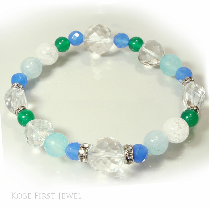 【送料無料】【ギフト最適品】アクアマリン・シーブルーカルセドニーブレスレット ★3月誕生石★爽やかなブルーグラデ《 kfjbr0044 》【クリスタル神戸】
