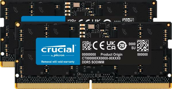 Crucial 32GB(16GBx2) DDR5 5600MHz(PC5-44800) SODIMM CL46 (16Gbit)|CT2K16G56C46S5