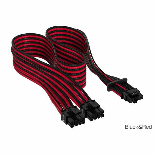 Corsair Premium Individually Sleeved 12+4pin PCIe Gen 5 Type-4 600W 12VHPWR Cable, Black&Red 電源ユニット用12VHPWRスリーブケーブル ブラック＆レッド｜CP-8920334