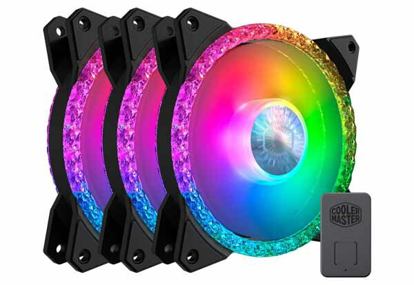 Cooler Master MasterFan MF120 Prismatic 3 in 1 トリプルループARGBライト搭載のファン コントローラー付｜MFY-B2DN-203PA-R1