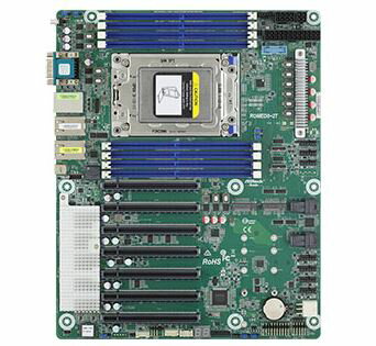 ・ATX 12'' x 9.6'' ・Single Socket SP3 (LGA4094) support AMD EPYC? 7002/7001 series processor family ・Supports 8 Channels DDR4 3200/2933/2666/2400 RDIMM,LRDIMM/NV DIMM 8 x DIMM slots ・Supports 8x SATA3 6.0 Gb/s (from 2x mini SAS HD), 1x SATA DOM(BOM option), and 2 x M.2 ・Supports 2 X 10G LAN by Intel X550 -AT2 ・Supports 7 PCIe 4.0x 16 ・Supports 2 OCulink(share with PCIE2 by Jumper) 【Physical Status】 ・Form Factor：ATX ・Dimensions：12'' x 9.6'' (30.5 cm x 24.4 cm) 【Processor System】 ・CPU： 　- AMD EPYC? 7002/7001 series processor family 　- max 225W ・Socket：Single Socket SP3 (LGA4094) 【System Memory】 ・Capacity：8 DIMM slots ・Type： 　- Eight Channel DDR4 memory technology 　- Supports DDR4 RDIMM and LRDIMM ・DIMM Size Per DIMM： 　- RDIMM: 64GB*,32GB, 16GB, 8GB* 　- LRDIMM: 256GB*,128GB, 64GB** 　- NV DIMM:32GB*** *64GB wait device to validate **256GB wait device to validate ***wait device to validate ・DIMM Frequency： 　- RDIMM: 3200/2933/2666/2400MHz 　- LRDIMM: 3200/2933/2666/2400MHz 　- NV DIMM: 3200/2666/2400MHz* *wait device to validate ・Voltage：1.2V 【Expansion Slot】 ・PCIe 4.0 x 16： 　- PCIE1: Gen4 x16 link 　- PCIE2: Gen4 x16 link or Gen4x8 link+2x M.2+2x miniSASHD or no PCIE slot +2x OCulink+2xM.2+2x miniSASHD(by jumper) 　- PCIE3: Gen4 x16 link 　- PCIE4: Gen4 x16 link 　- PCIE5: Gen4 x16 link 　- PCIE6: Gen4 x16 link 　- PCIE7: Gen4 x16 link 　 【Storage】 ・SATA Controller： 8 x SATA3 6.0 Gb/s (SATA_0_3:by miniSASHD.SATA_3 share with SATA_8(by BOM option), SATA_4_7: by miniSASHD,share with PCIE2 by Jumper) ・OCuLink for U.2：2( OCU1 & OCU2, share with PCIE2 by Jumper) 【Ethernet】 ・Interface：10000/1000 /100 Mbps by Intel? X550-AT2 ・LAN Controller： 　- 2 x RJ45 10G base-T by Intel? X550-AT2 　- 1 x RJ45 Dedicated IPMI LAN port by RTL8211E 　- Supports Wake-On-LAN 　- Supports Energy E_cient Ethernet 802.3az 　- Supports Dual LAN with Teaming function 　- Supports PXE 　- LAN1 supports NCSI 【Management】 ・BMC Controller：ASPEED AST2500 ・IPMI Dedicated GLAN：1 x Realtek RTL8211E for dedicated management GLAN ・Features： 　- Watch Dog 　- NMI 【Graphics】 ・Controller：ASPEED AST2500 ・VRAM：DDR4 512MB 【Rear Panel I/O】 ・VGA Port：1 x D-Sub ・USB 3.2 Gen1 Port：2 ・USB 3.2 Gen2 Port：1(Type C) ・Lan Port： 　- 2+1 RJ45 Gigabit Ethernet LAN port 　- LAN Ports with LED (ACT/LINK LED and SPEED LED) ・Serial Port：1 x COM port ・UID Button/UID LED：1 【Internal Connector】 ・SATA DOM：1(BOM option) ・M.2： 2(M2_1(share with PCIE2 by Jumper): 2230/2242/2260/2280, SATA/PCIE Gen4(X4); M2_2:2230/2242/2260/2280/22110, SATA/PCIE(X4)) ・Auxiliary Panel Header：1 (includes chassis intrusion, location button & LED, and front LAN LED) ・TR1 Header：1 ・TPM Header：1 ・IPMB Header：1 ・Fan Header：7 Fans x 6-pin (1CPU/4Front/2Rear) ・ATX Power：1 x (24-pin) + 1 x (8-pin) + 1 x (4-pin) + 1 x (6-pin)(6 pin for GPU for PCIE Slot) ・USB 3.2 (Gen1) Header：1 (supports 2 USB 3.0 ports) ・USB 3.2 (Gen2) Header：1 (supports 2 USB 3.0 ports) ・NMI Button：1 ・Front Panel：1(rst, pwrbtn, hddled, pwrled) ・Speaker Header：1(4pin) ・BMC_SMB Header：1 ・Clear CMOS：1 ・PSU SMB Header：1 【Onboard LED】 ・Fan Fail LED：7 【System BIOS】 ・BIOS Type：32MB AMI UEFI Legal BIOS ・BIOS Features： 　- Plug and Play (PnP) 　- ACPI 2.0 Compliance Wake Up Events 　- SMBIOS 2.8 Support 　- ASRock Rack Instant Flash 【Hardware Monitor】 ・Temperature： 　- CPU Temperature Sensing 　- MB/TR1/Card side Temperature Sensing ・Fan： 　- CPU/Rear/Front Fan Tachometer 　- CPU Quiet Fan (Allow CPU Fan Speed Auto-Adjust by CPU Temperature) 　- CPU/Rear/Front Fan Multi-Speed Control ・Voltage：- Voltage Monitoring: Vsoc,Vcpu, VCCM, VPPM, 3V/5V/12V, +BAT, 3VSB, 5VSB 【Support OS】 ・OS： Microsoft? Windows? - Server 2016 (64 bit) - Server 2019 (64 bit) Linux - RedHat Enterprise Linux Server 8.0 (64 bit) / 7.6 (64 bit) - CentOs 8.0 (64 bit) / 7.6 ( 64 bit) - SUSE SLES 15.1 (64 bit) / 12.4 (64 bit) - UBuntu 18.04.3 (64 bit) / 16.04.6 (64 bit) - CITRIX Hypervisor 8.1 Virtual - VMWare? ESXi 6.5 u3 / 6.7 u3 - vSphere 6.5 u3/ / 6.7 u3 * The SUSE Enterprise Linux Server 15.1 (64 bit) / 12.4 (64 bit) system only supports UEFI BOOT. * Please refer to our website for the latest OS support list. 【Environment】 ・Temperature：Operation temperature: 10°C ~ 35°C / Non operation temperature: -40°C ~ 70°Cマザーボード