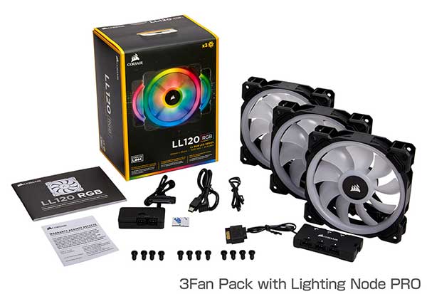 Corsair LL120 RGB 3Fan Pack with Lighting Node PRO RGB LED搭載120mmファン｜CO-9050072-WW