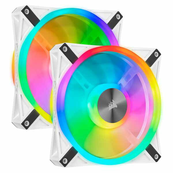 Corsair iCUE QL140 RGB White 140mm PWM Dual Fan Kit with Lighting Node CORE ファン2基とLEDコントローラー付属モデル ホワイト｜CO-9050106-WW