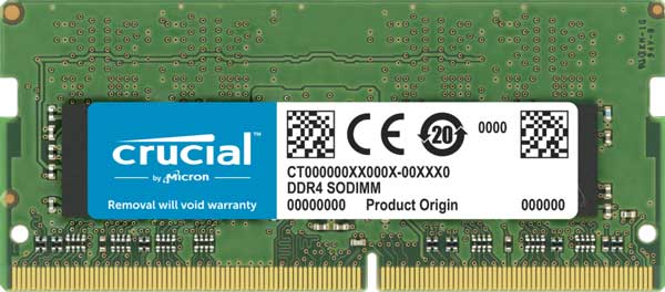 Crucial 32GB DDR4 2666 MT/s (PC4-21300) CL19 DR x8 Unbuffered SODIMM 260pinbCT32G4SFD8266