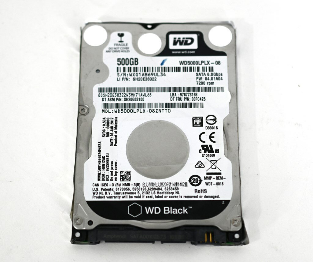 【中古】WESTERN DIGITAL WD5000LPLX 2.5インチHDD 500GB 7200rpm S-ATA 10000時間以下