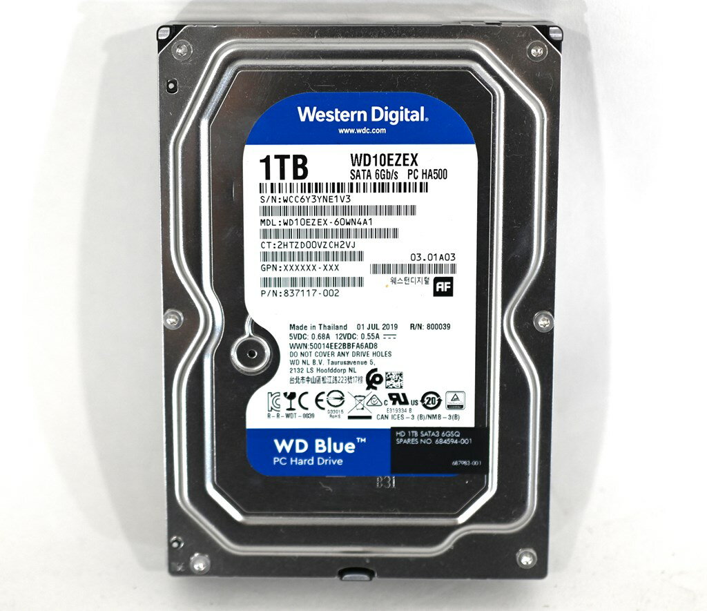【中古】WESTERN DIGITAL WD10EZEX 3.5インチHDD 1TB 7200rpm S-ATA WD Blue 10000時間以下