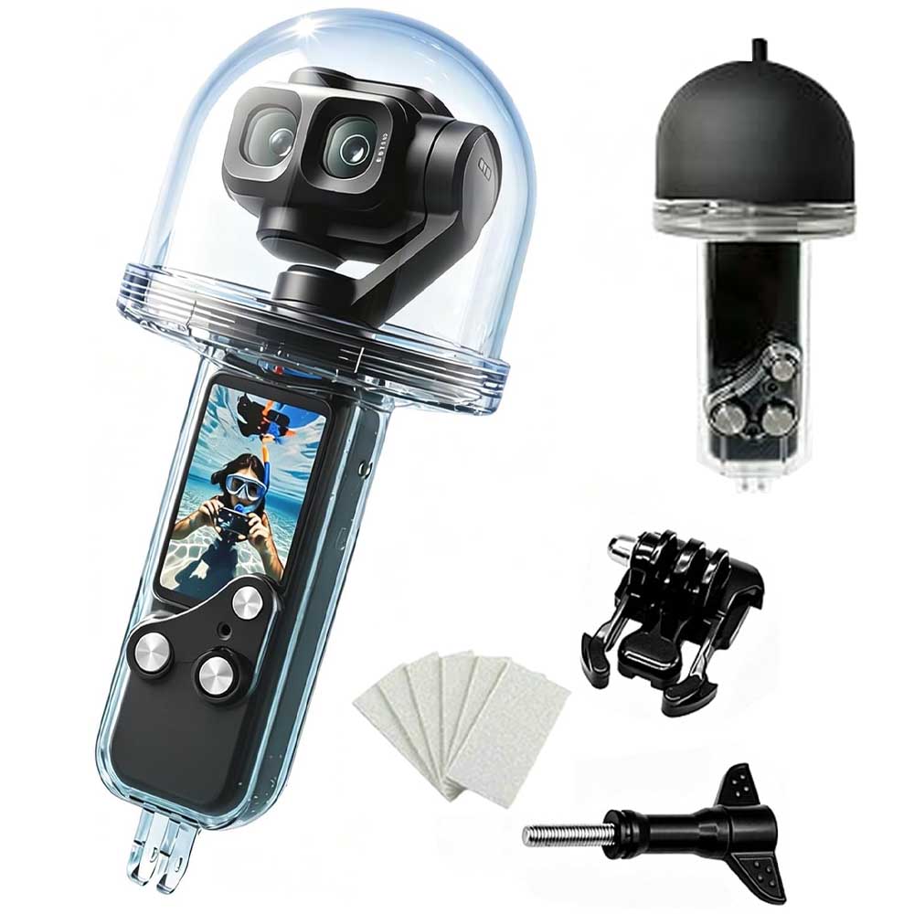 【送料無料】OSMO POCKET 4用 防水ケース キット DJI POCKET 4 対応 防水ハウジングケース ダイビングシェル ダイビング保護カバー 防水 防塵 保護ケース 水深50m 商品詳細 商品名：OSMO POCKET 4 防水ケース 対象機種50M 製品素材：高光透過率PC素材、ステンレス 製品重量：ケースのみ/163g クイックリリースバックル含む全重量/185g 梱包サイズ：7.5 * 9.5 * 20cmbr> 商品名：OSMO POCKET 4P 防水ケース 対象機種50M 製品素材：高光透過率PC素材、ステンレス 製品重量：ケース/レンズシリコンカバーセット/187g クイックリリースバックル含む全重量/207g 梱包サイズ：9.5 * 9.5 * 21.5cm/261g ゴムリングによる高い密閉性と耐圧性を持つ素材により、シュノーケリングやディープダイビングでも水漏れのない水深50mの水中防水を実現。 頑丈で耐久性に優れる高硬度PC製シェル＋316ステンレス製ボタンにより、耐衝撃・耐傷性を備え、屋外での衝撃や水中の衝突など、過酷な環境にも対応可能です。 専用防曇シート6枚付属。温度差によるレンズの曇りを解消し、撮影中も常に鮮明でぼやけない映像を実現します。 ボタンはカメラ本来の操作ロジックに準拠しており、水中での操作もスムーズです。 密閉式ロック機構で取り付けが簡単。本体重量はわずかOSMO POCKET 4(163g)で、OSMO POCKET 4P(187g)で持ち運びの負担になりません。 商品内容 OSMO POCKET 4 ・防水ケース*1 ・クイックリリースバックル*1 ・固定スクリュー*1 ・クリーニングシート*1 ・防曇シート(6枚入り)*1 ※：装着イメージ表現するため、OSMO POCKET 4 本体は別売りです。 OSMO POCKET 4 P ・防水ケース*1 ・シリコンレンズカバー/ブラック*1 ・クイックリリースバックル*1 ・固定スクリュー*1 ・クリーニングシート*1 ・防曇シート(6枚入り)*1 ※：装着イメージ表現するため、OSMO POCKET 4 P本体は別売りです。 対応機種 OSMO POCKET 4 OSMO POCKET 4 P ご選択いただけます。 発送方法 日本郵便：定形外 送料 送料無料 注意事項 ※デザインにつきましては入荷時期により変更となる場合があり、現物基準とさせていただいております。予めご了承ください。【送料無料】OSMO POCKET 4P用 防水ケース キット DJI POCKET 4P 対応 防水ハウジングケース ダイビングシェル ダイビング保護カバー 防水 防塵 保護ケース 水深50m