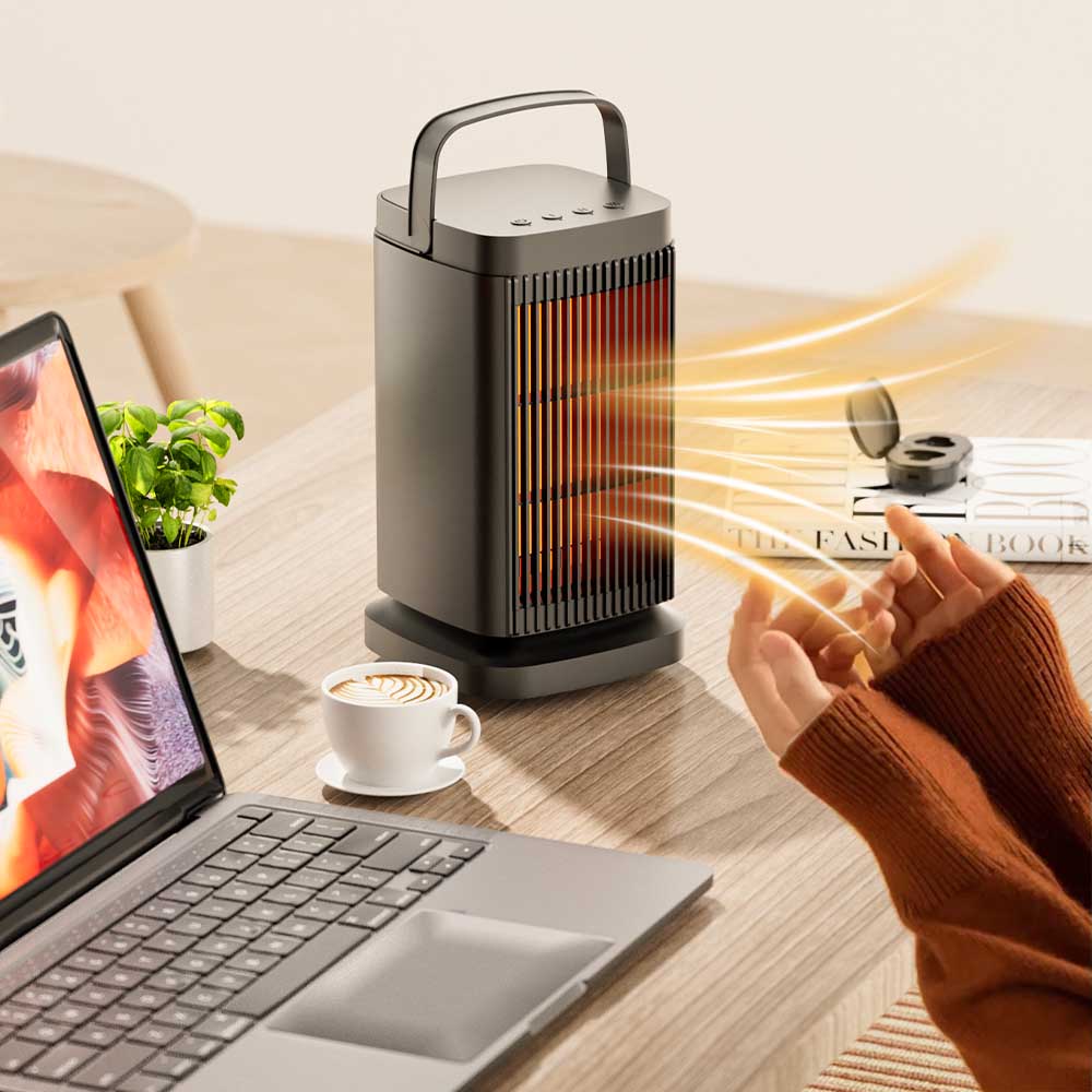セラミックヒーター 小型 速暖 1500W 足元ヒーター デスク電気ファンヒーター 省エ...
