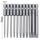 トルクスドライバー ビット 11本セット 中空トルクス頭 75mm 六角軸 6.35mm T6-T40 S2鋼ドライバービット 磁気 トルクス星ネジ用ビットセッ...