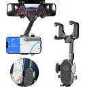 バックミラー スマホホルダー 車載携帯電話ホルダー バックミラーアクセサリー 360°回転可能 多機能 360°伸縮式 車載スマホホルダー マルチホルダー付き iPhone xperia Galaxy Docomo au SoftBank 多機種対応 送料無料