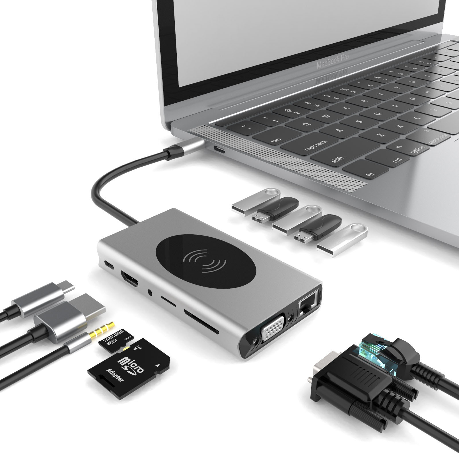 Type-C to HDMI VGA LAN 13in1 USBϥ Type-C Hub ®USB 3.0ݡ HDMI VGA SD TFɥ꡼ 4K 磻쥹 3.5MMǥ ¿ǽ  MacBook ChromeBook Pixel iPhone android ̵