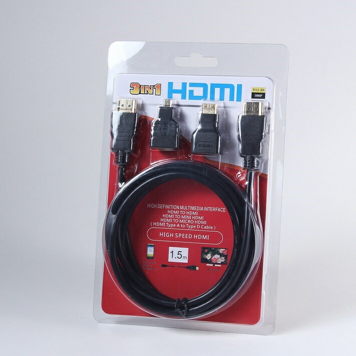 【送料無料】3in1 HDMI to HDMI/miniHDMI/microHDMI 変換ケーブル(オスーオス) 1.5m☆1080P【P25Apr15】