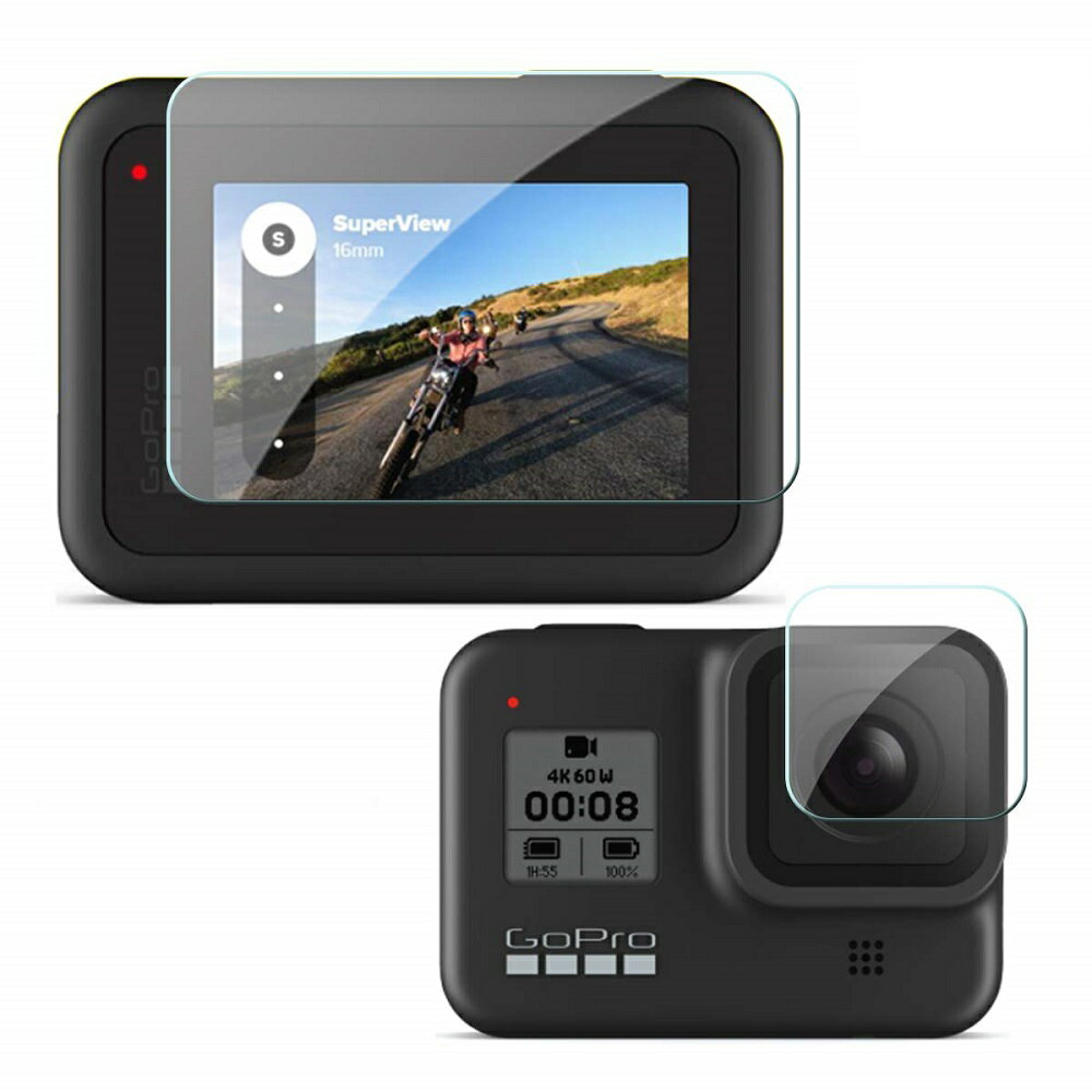 【送料無料】 GoPro Hero8 Black保護強化ガラスフィルム 2枚入り 液( スクリーン と レンズ ) 専用 スクリーン保護ガラスフィルムシート Hero8 液晶フィルム Hero8保護強化ガラスフィルム