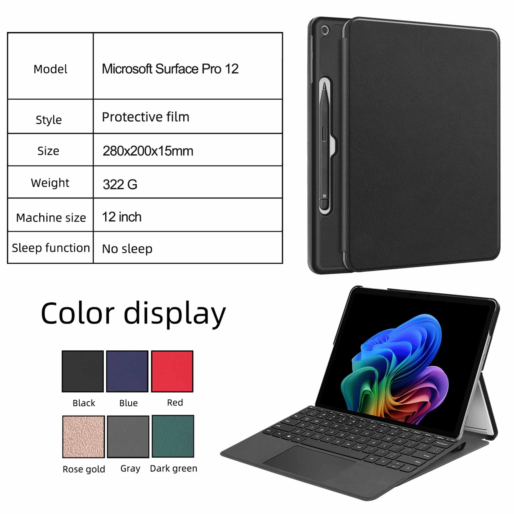 乐天商城 - Surface Pro12 inch 用スリムケース　カバー　薄型　EP2-27651 軽量型　スタンド機能　高品質PUレザーケース サーフェス プロ　12 インチ