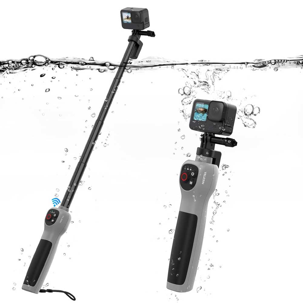 ダイビング自撮り棒、Bluetoothリモコン付き、Gopro Hero 13 12 11 10 9 8,Dji action 5 pro 4 3用 防水＆25-85CM伸縮可能、1時間の充電時間、ダイビング、??サーフィン、シュノーケリングで21時間撮影（30メートル以内） 送料無料