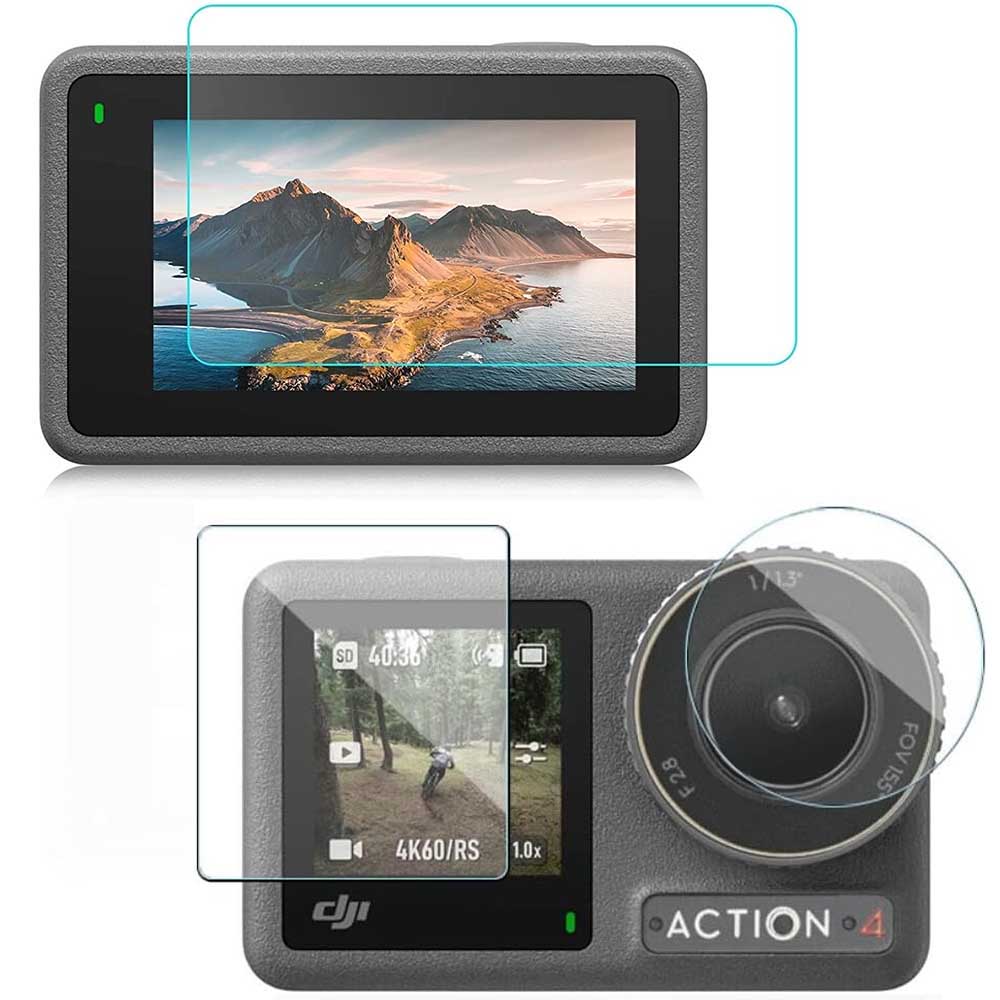 DJI Action 4 対応ガラスフィルム DJI Action4 Dual Screen 保護強化ガラスフィルム 3枚入り タッチスクリーン2枚＋レンズ1枚 専用 スクリーン保護ガラスフィルム 送料無料