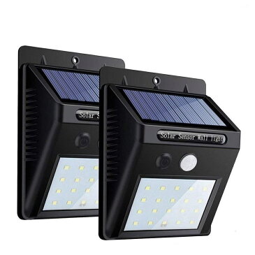 【送料無料】センサーライト 2個セット ソーラーライト 20LED 屋外照明 自動点灯 太陽光発電 外灯 玄関/駐車場 取付簡単 防水 防犯ライト