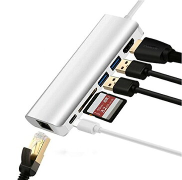 【送料無料】USB Type-C ハブ HDMI 4K対応 Type-C カードリーダー 6in1 USBハブ Type-C Hub 高速USB 3.0ポート / USB-C 充電ポート / SDカードリーダー / HDMI / 有線LAN アルミニウム合金仕上げ コンパクト 多機能 薄型 MacBook / ChromeBook Pixel対応