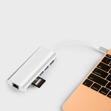 【送料無料】USB Type-C ハブ HDMI 4K対応 Type-C カードリーダー 6in1 USBハブ Type-C Hub 高速USB 3.0ポート / USB-C 充電ポート / SDカードリーダー / HDMI / 有線LAN アルミニウム合金仕上げ コンパクト 多機能 薄型 MacBook / ChromeBook Pixel対応