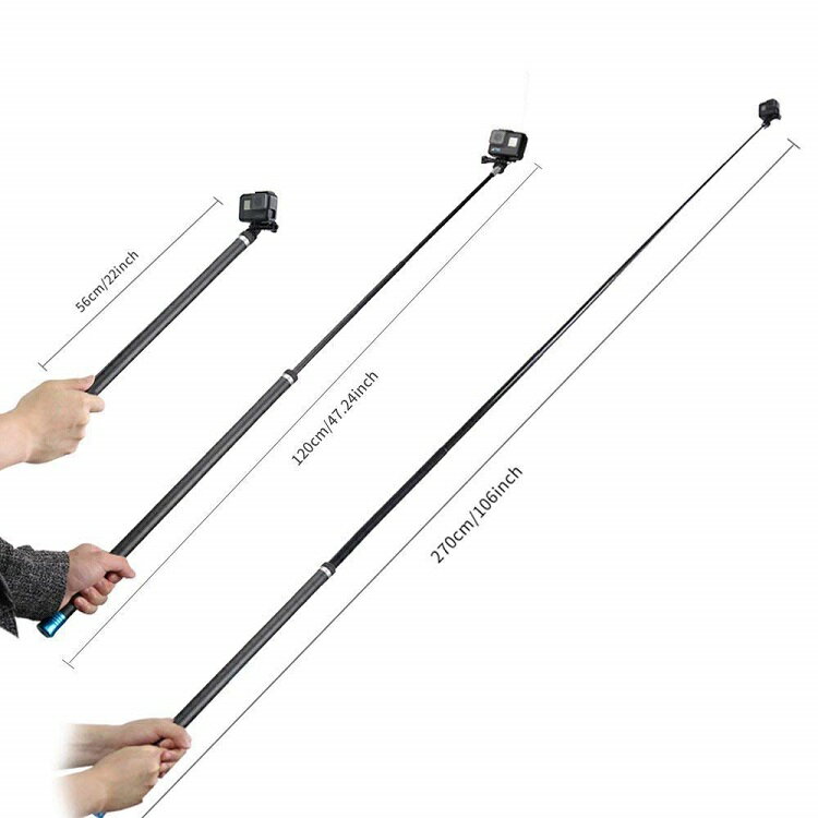 Gopro用 自撮り棒 延長ポール 2.7メートル超長炭素繊維自撮り棒 高所撮影 超軽量 ...