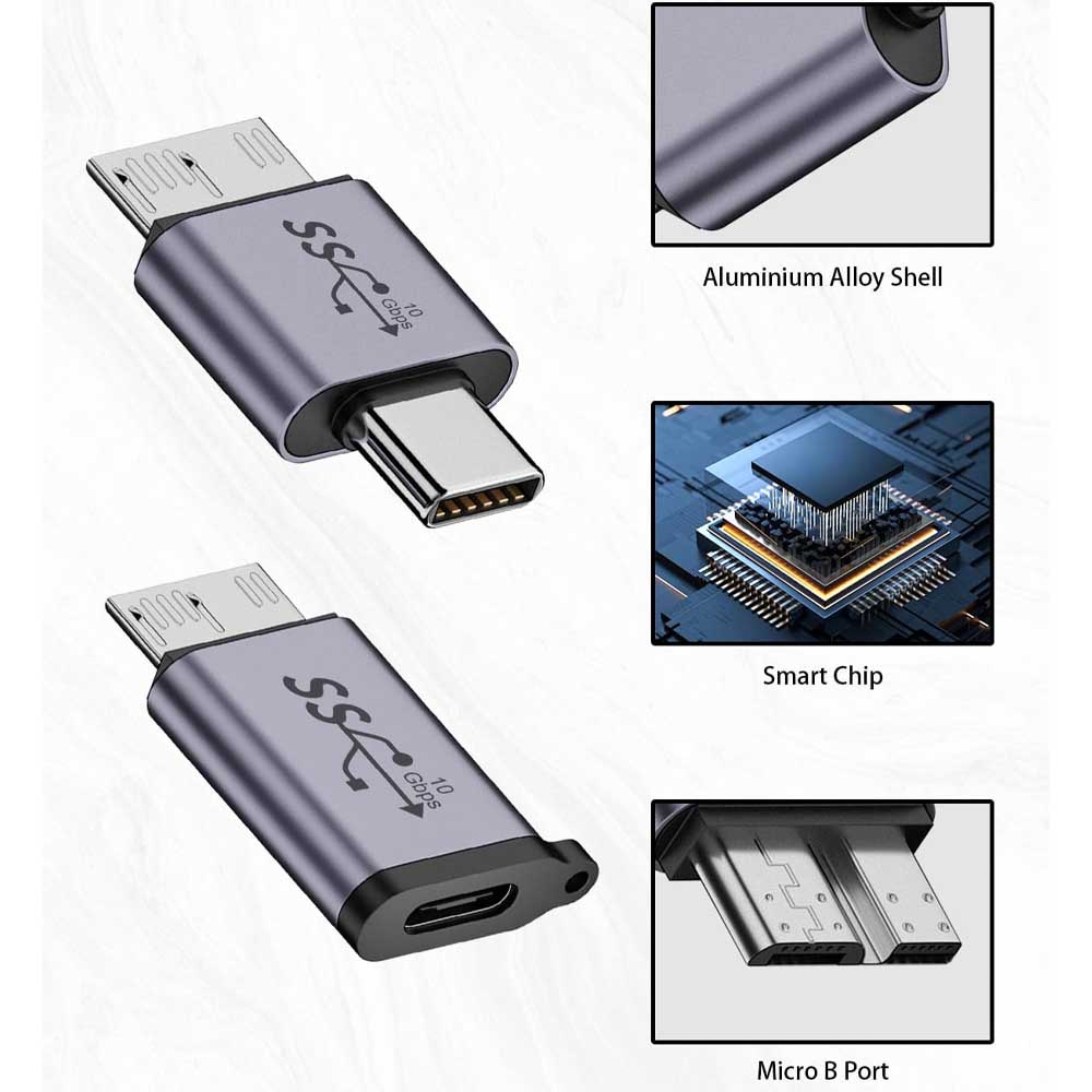 USB to Micro B 変換アダプタ10Gbps USB Type C to Micro B アダプタ データ転送 Macbook/HDD外付けハードドライブ Galaxy S5 Note3 などのMicro Bデバイスに対応 2