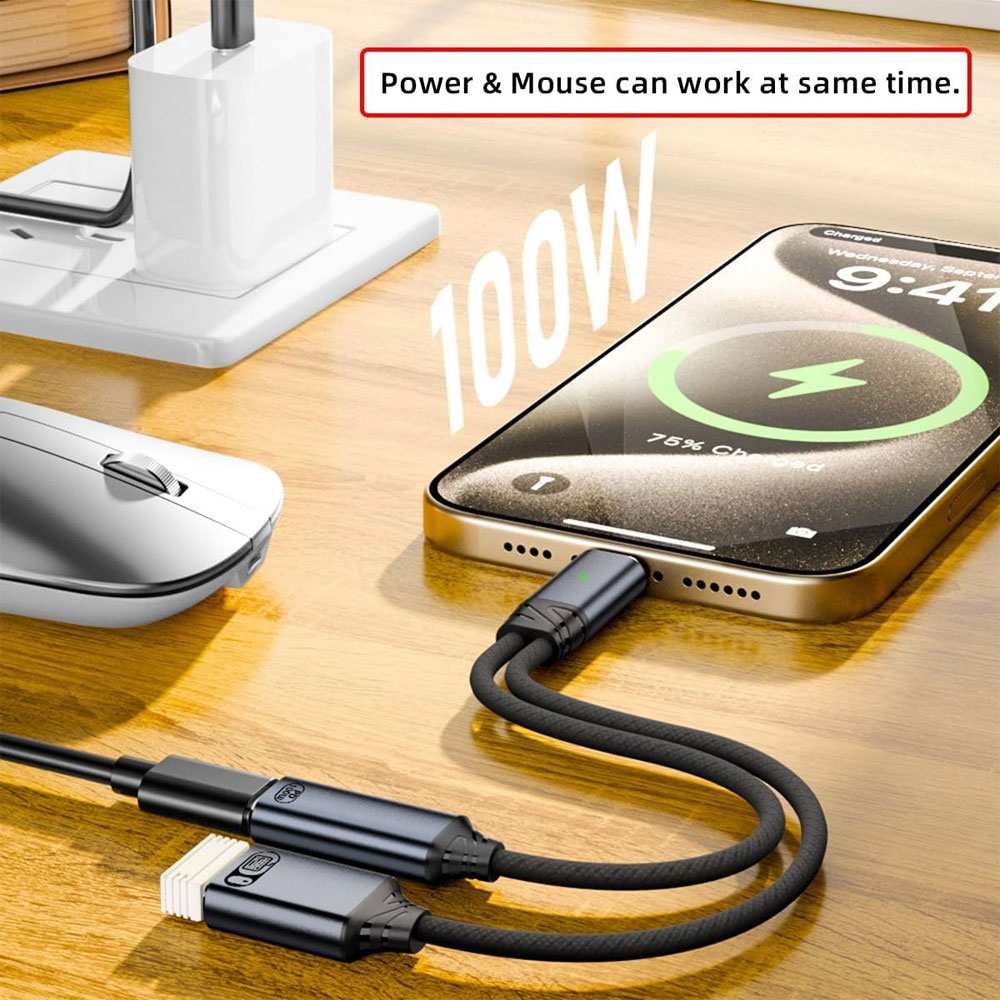 2 in 1 USB Type C オス - USB Type A 2.0 メス 480Mbps データ転送 OTG & USB Type C メス 100W PD 電源ケーブル ノートパソコン タブレット スマートフォン 高速データ転送 高速充電 データ転送しながら充電可能 送料無料
