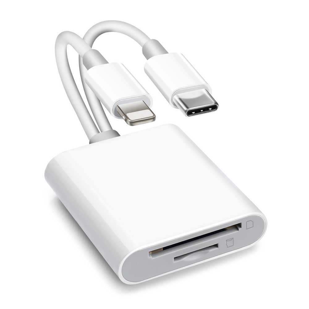 USB-C&8Pin to SD+MicroSD 2in1 変換アダプタ Mobile sync3.0 microSDカード TFカード カードリーダー 5Gbps 高速転送 読み込み 写真/ビデオ 高速伝送 双方向転送可能 Type‑C 機種/1台2役 高速データ移行 iPhone18/1716/15/14/13/12/11 MacBookWindows PCに適用