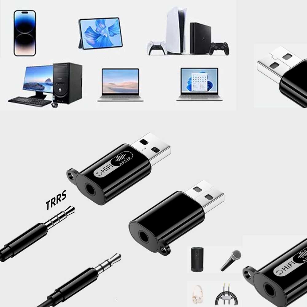 USB 3.5-mm変換アダプタ直挿型外付けサウンドカードTRRS 4極/スタンダード3極兼用 マイク・ヘッドホン端子一体化適用…