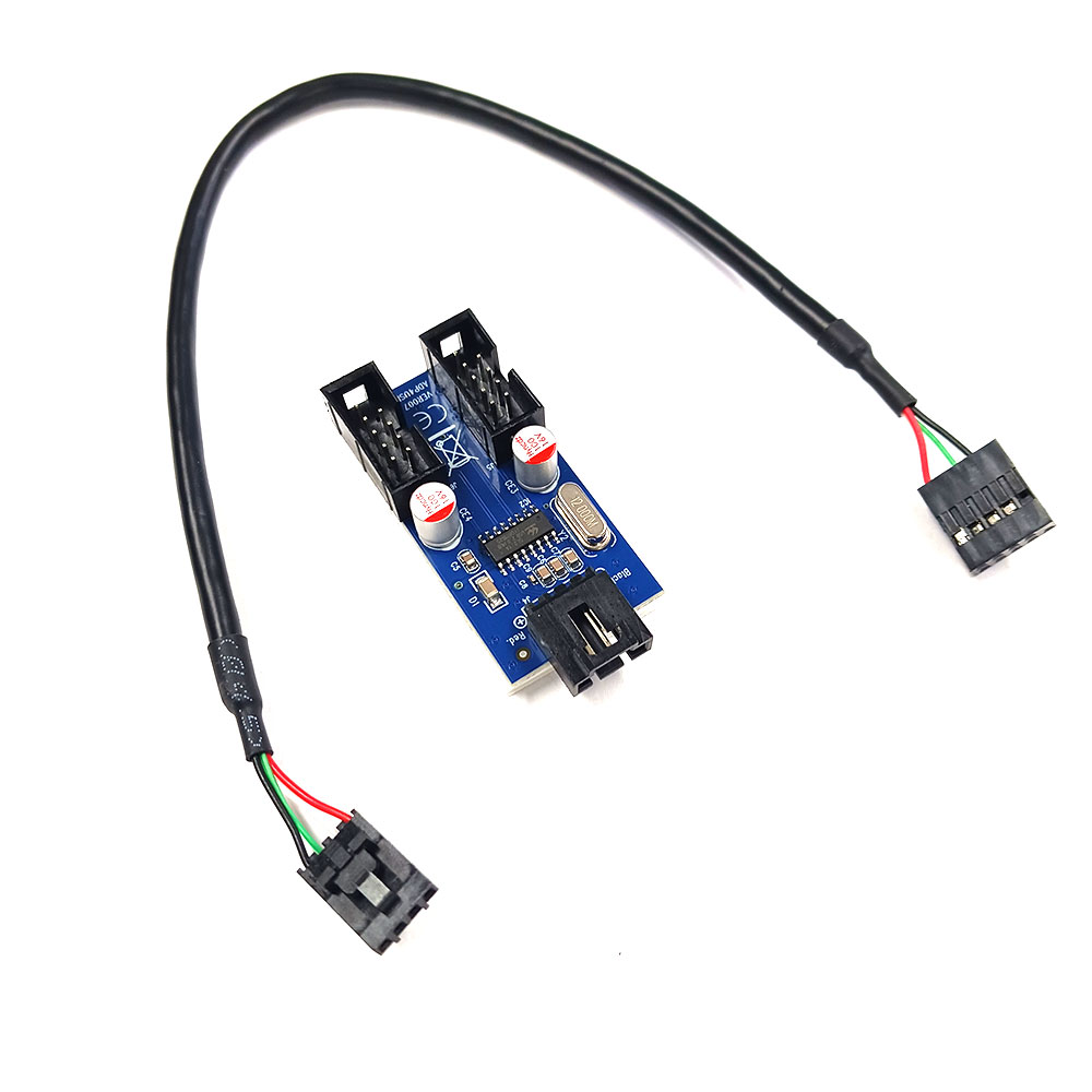 【送料無料】USB2.0 to 9Pin アダプター ケーブル マザーボード USBヘッダ拡張 ヘッダ増設 ポート増設 2分配ハブ / biuetooth 無線LAN Wi-Fi 外付けHDD カードリーダー などの接続にusbヘッダ増設 商品説明 マザーボードの9ピンUSBポートを1ポートから2 ポートに 増設し、USBヘッダを拡張するアダプター ケーブルです。マザーボードのUSBポートが足りないときに役立ちます。 9ピンUSB 2.0オス → 2x 9ピンUSB 2.0メス 基盤の裏面には両面シール付き、必要なところに自由に取り付けできます。 商品仕様 商品名：USB2.0 to 9Pin アダプター ケーブル 付属品：アダプター本体＋9Pinコネクタケーブル 本体サイズ：56x25x14mm 重量：10g ケーブル長：28cm 重量：8g 対応互換 OS: Win7 / Win8 / Win8.1 / Win10 / Win11 / Linux / Mac など用- biuetooth 無線LAN Wi-Fi 外付けHDD SSD カードリーダー WIFIカード CPU 放熱ファン マザーボード内部のRGBライト などの接続 発送方法 メール便／定形外郵便 送料 送料無料 ※但し、代引きご希望の場合は、送料無料の対象外となりますので、別途宅配便送料と代引手数料がかかります。ご了承の上、ご利用ください。【送料無料】USB2.0 to 9Pin アダプター ケーブル マザーボード USBヘッダ拡張 ヘッダ増設 ポート増設 2分配ハブ / biuetooth 無線LAN Wi-Fi 外付けHDD カードリーダー などの接続にusbヘッダ増設