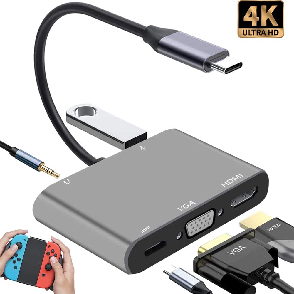 yzUSB Type C HDMI VGA ϊ A_v^ 5in1 USB C nu 4k HDMI/VGA//USB3.0/PD[d|[g/3.5mmI[fBI UHD Ro[^[ Switch/Windows/MAC/Linux/jeh[XCb`foCXΉ}[d M΍